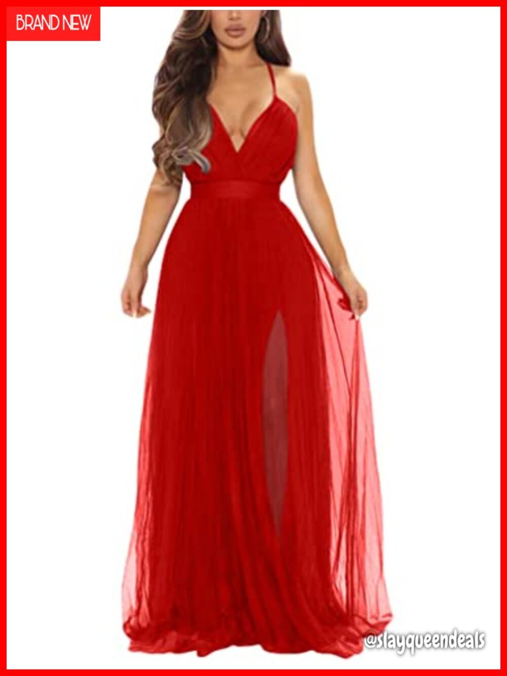 XXTAXN Women's Sexy Deep V-Neck Split Cocktail Formal Prom Maxi Dress